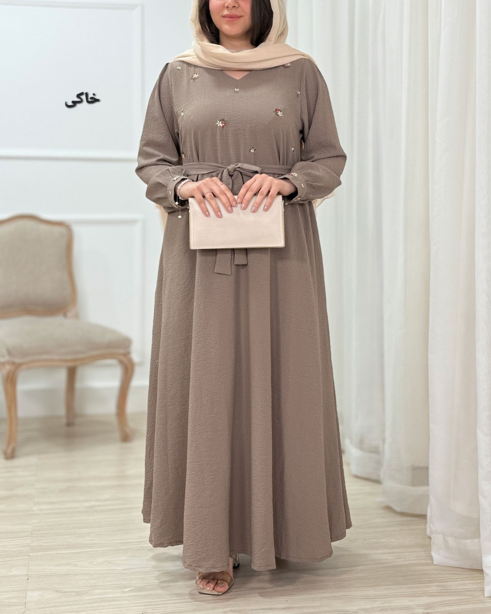 پیراهن بلند پفکی گلدوزی