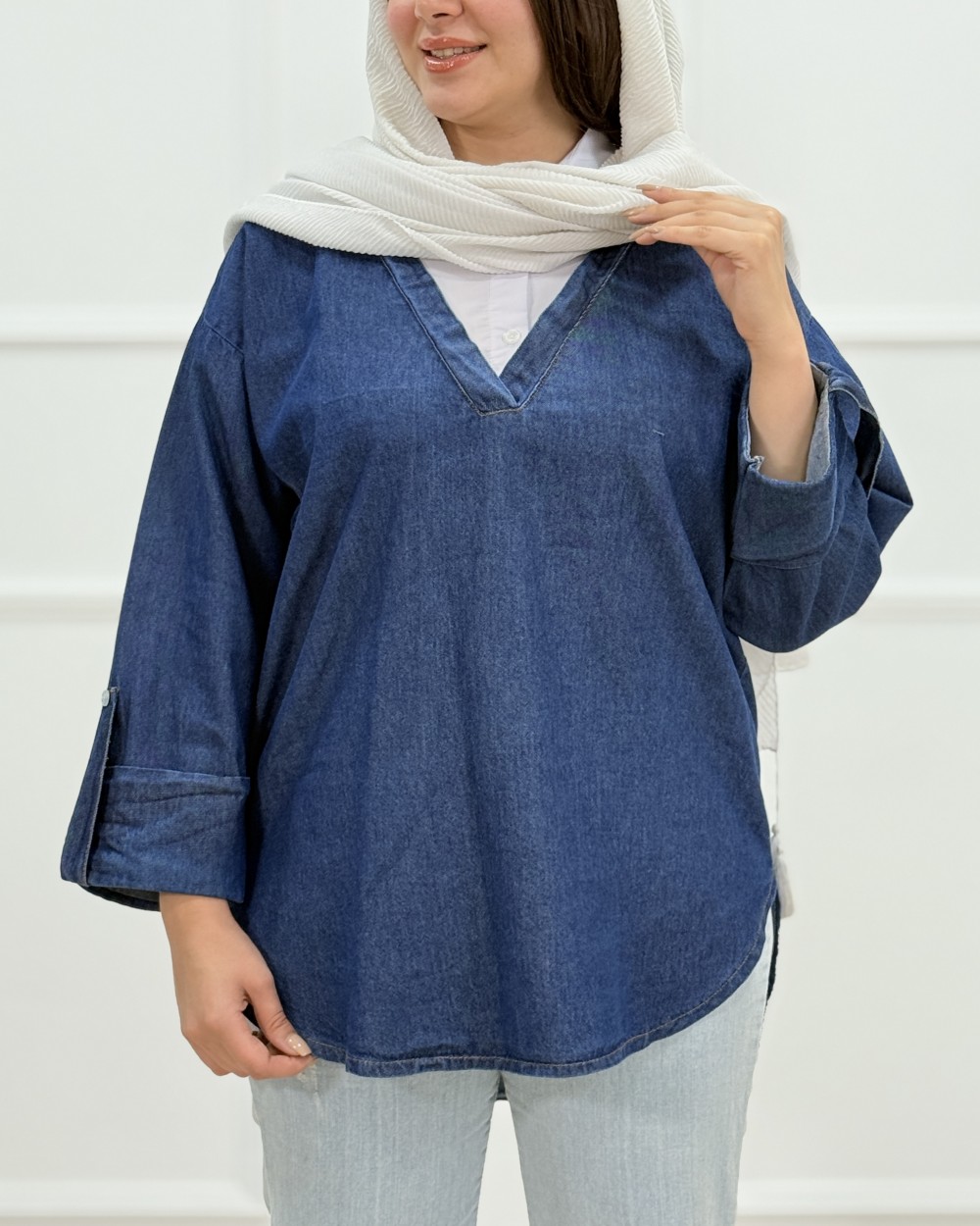 تونیک جین یقه سفید  کد محصول 1444