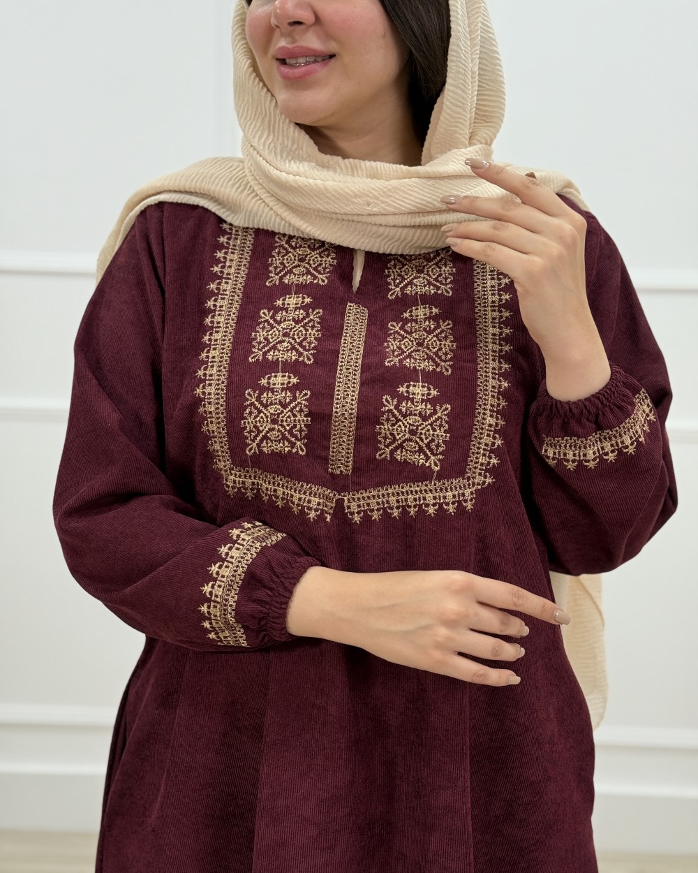 پیراهن مخمل کبریتی کتیبه - کد محصول 1434