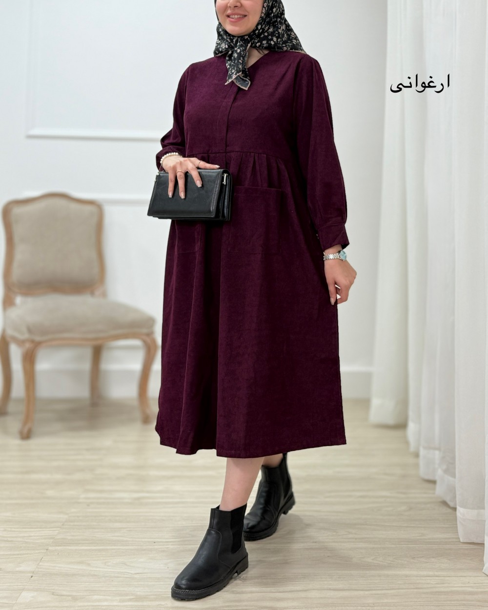 پیراهن بلند مخمل کبریتی مایسا - کد 1397