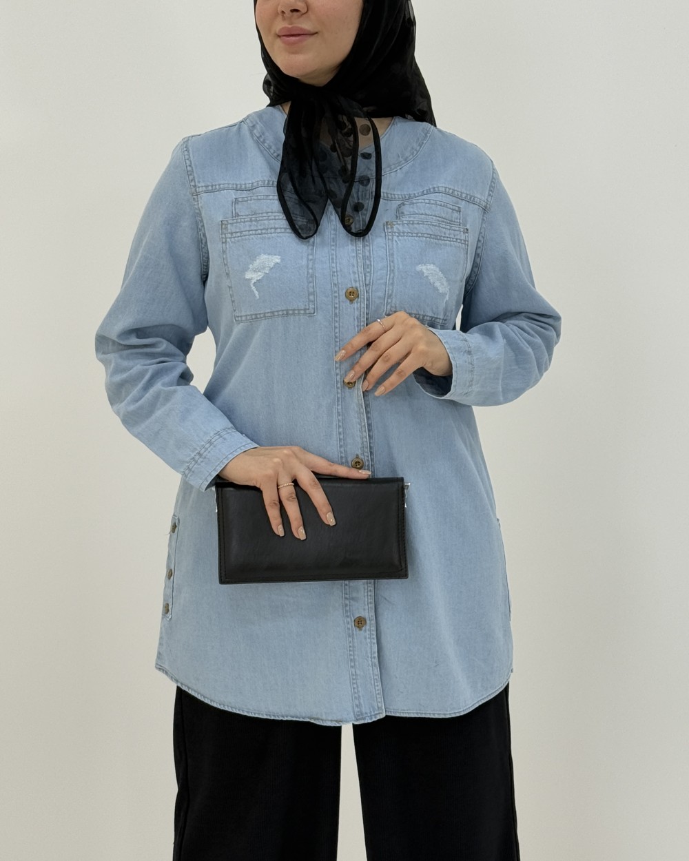 مانتو جین بغل دکمه کد محصول 1421