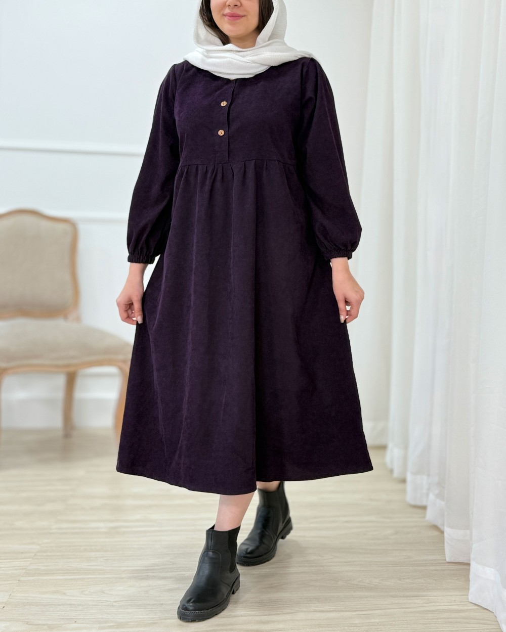 پیراهن زنانه مخمل کبریتی شیده کد 1575