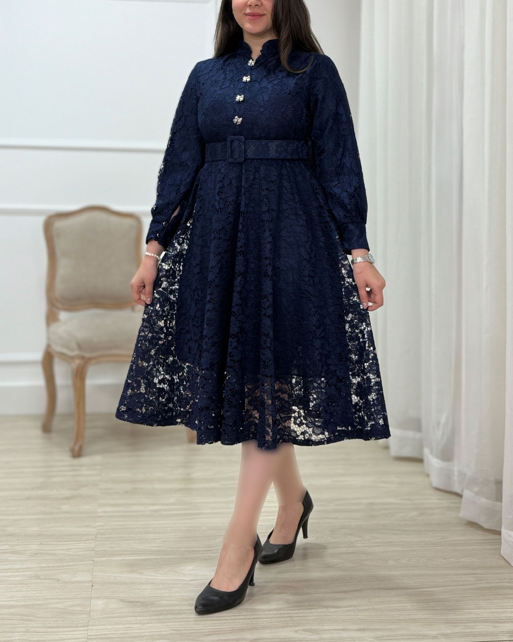 پیراهن میدی دانتل نور کد محصول 1605