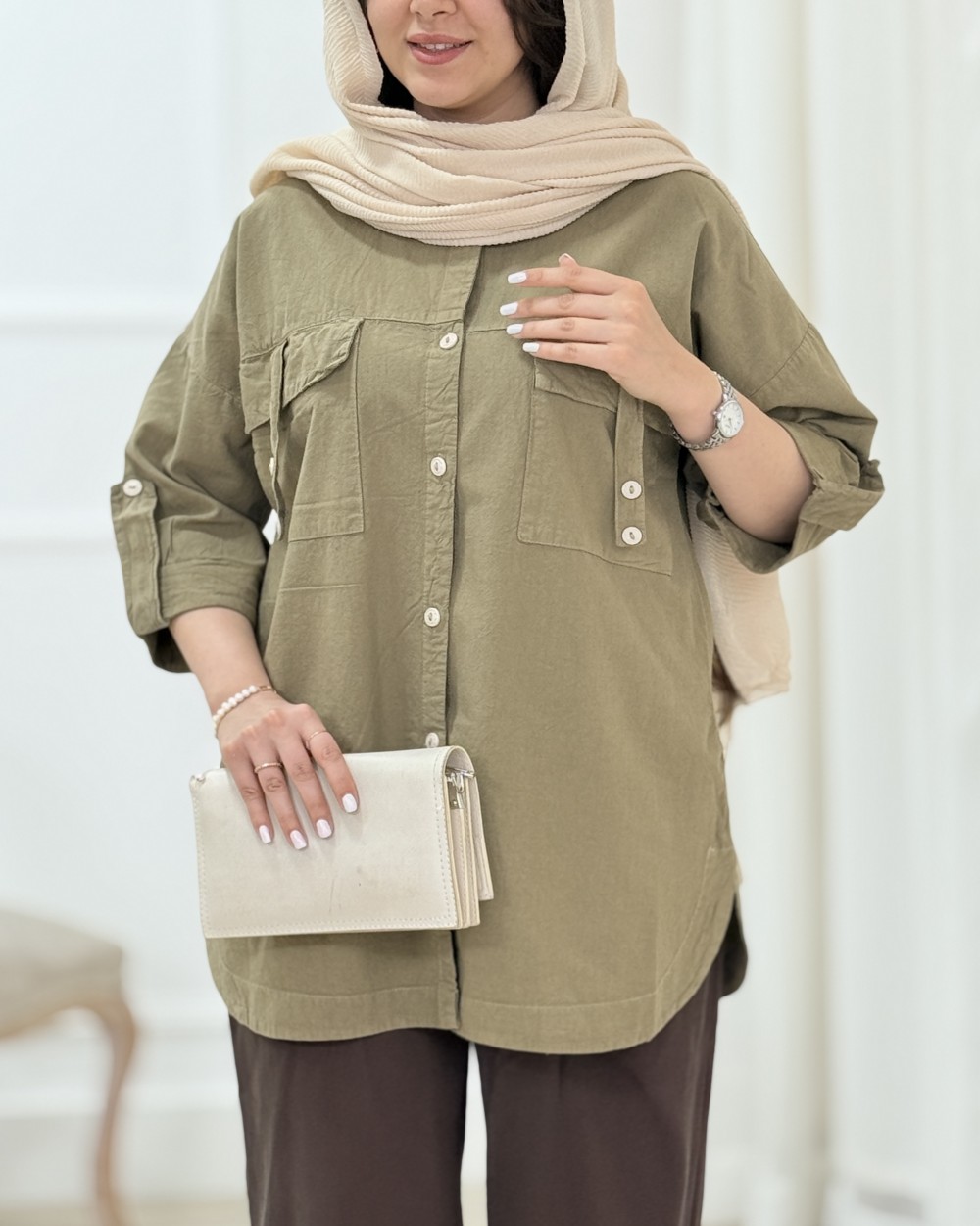 مانتو زنانه لینن جیب دار کد 1698