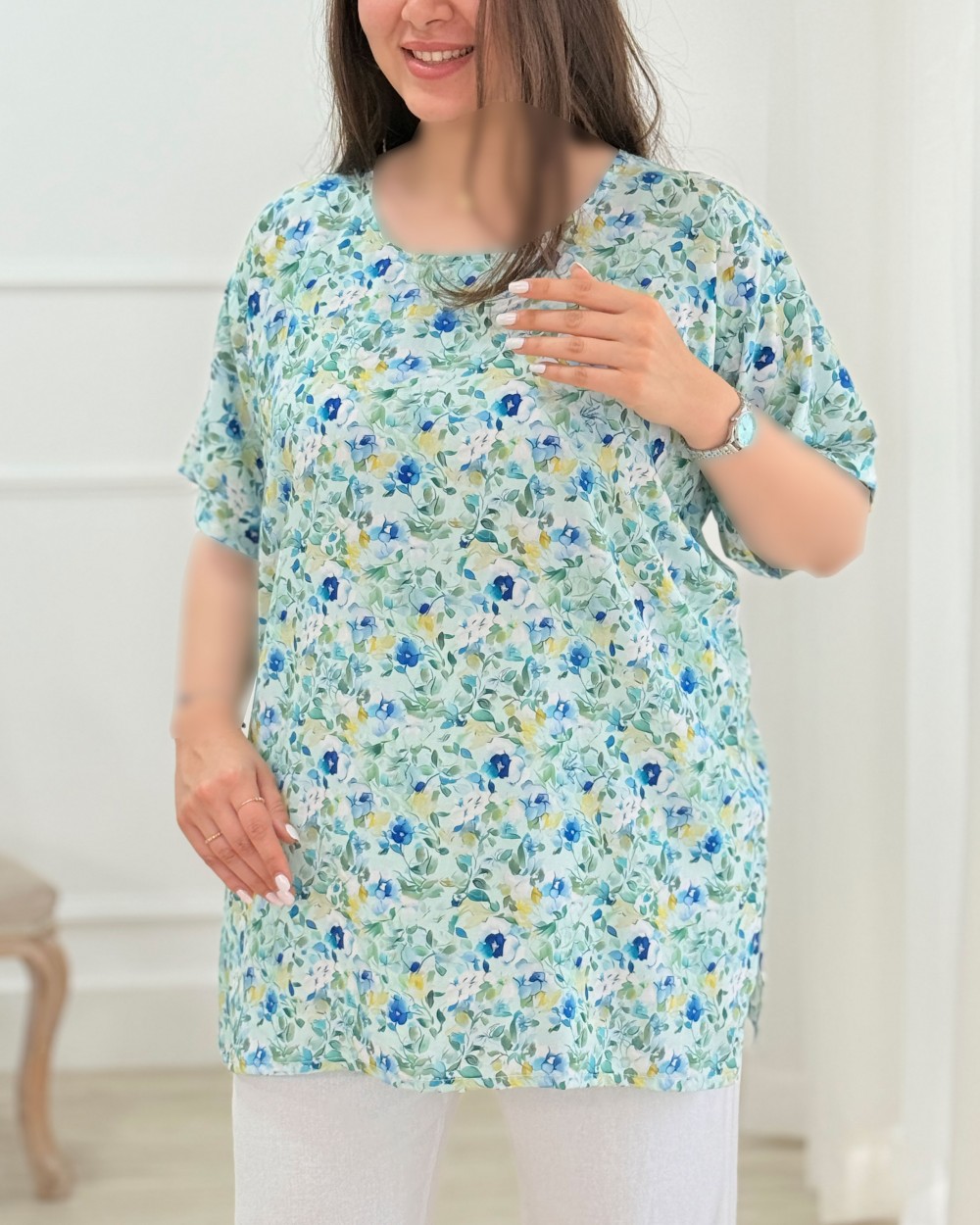 تیشرت نخی گلدار زنانه کد محصول 1743