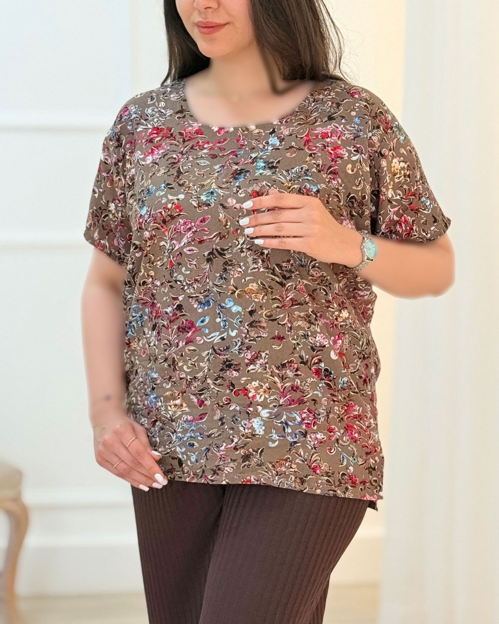 تیشرت نخی طرحدار زنانه کد محصول 1743
